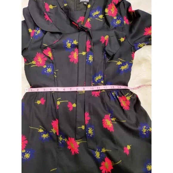 Weekend Black Floral Whimsy Goth Floral Twee Long Sleeve Dress S With Ruffle - Picture 10 of 13